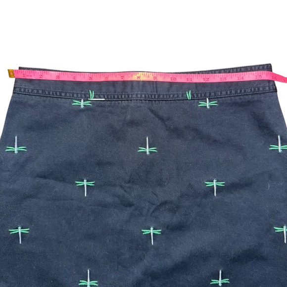 J. Crew Chino Skirt Size 8 Blue with Green Dragonfly preppy zip fly - Picture 5 of 6
